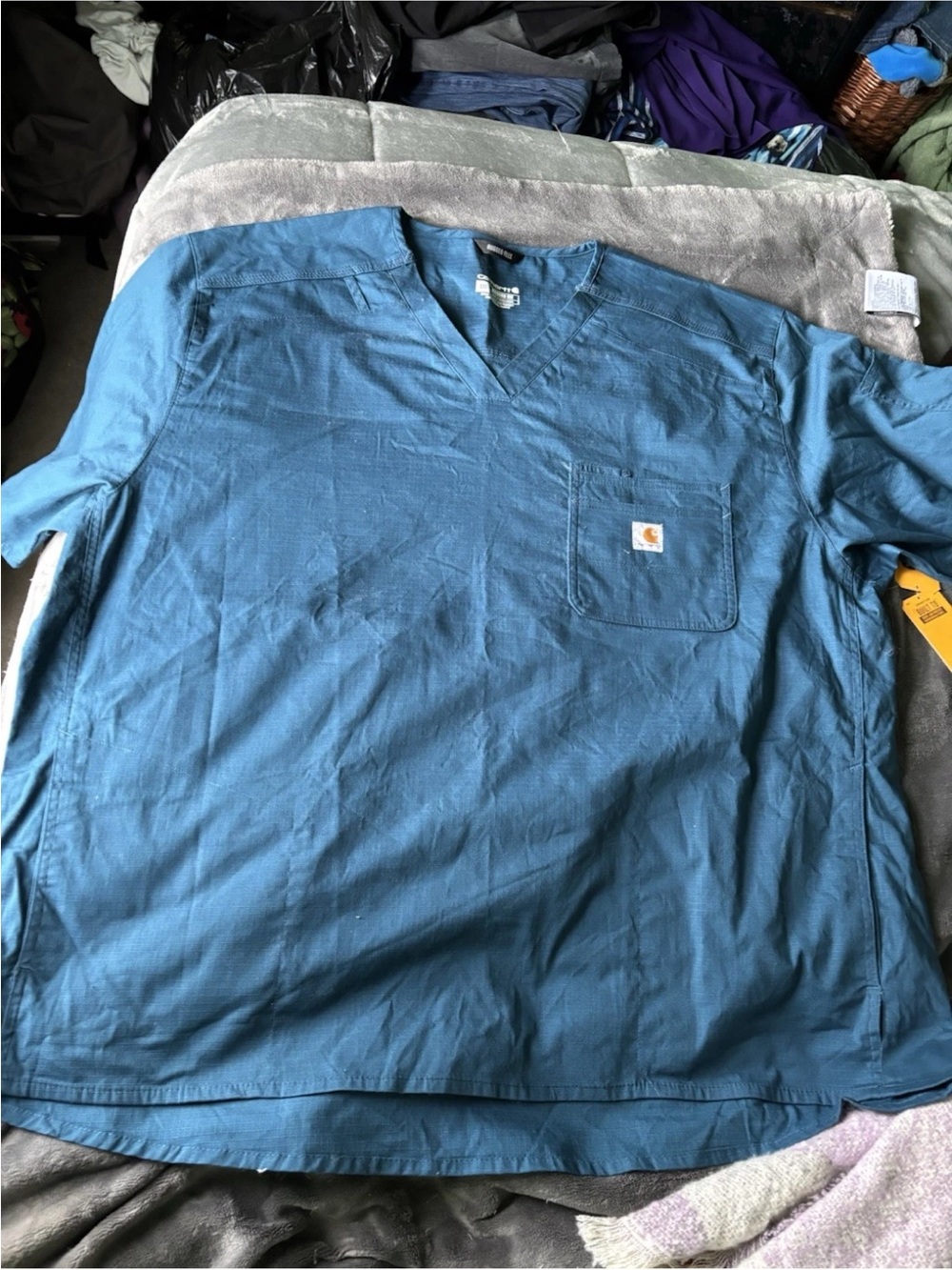 Carhartt Men's Blue Rugged Flex Ripsrop V-Neck Work Shirt with Pocket Size 3XL